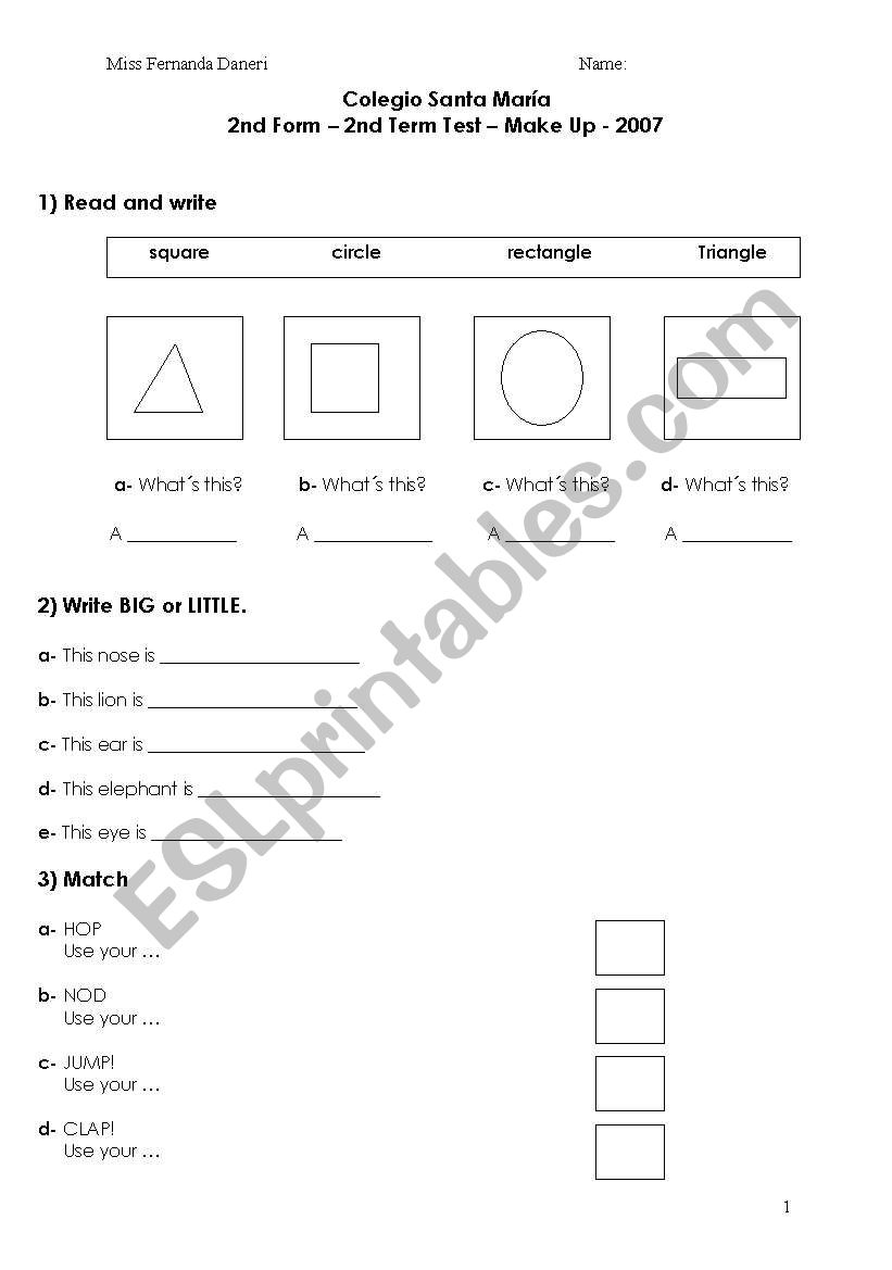 Make up test worksheet