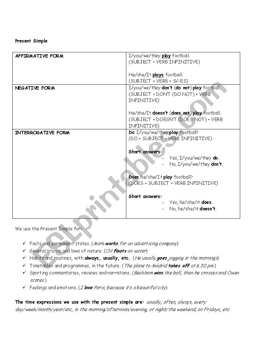 Present Simple and Continuous worksheet