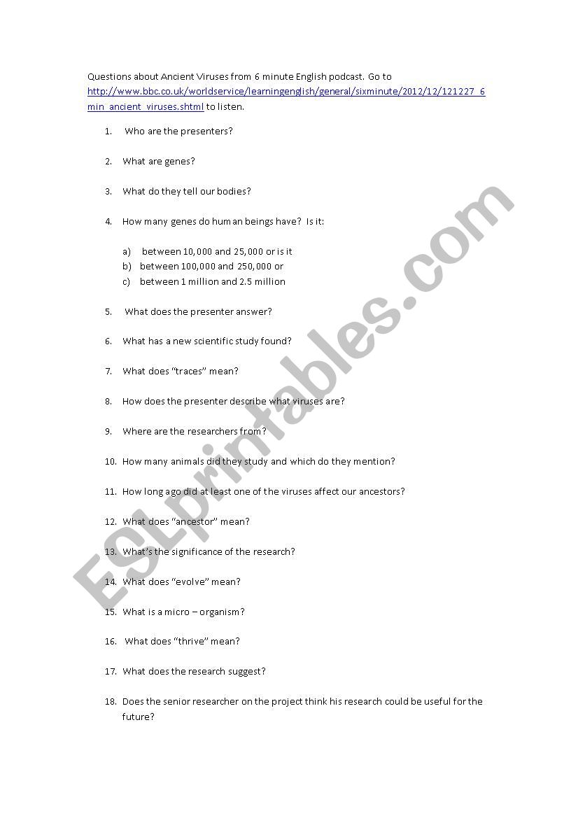 Ancient Viruses Listening worksheet