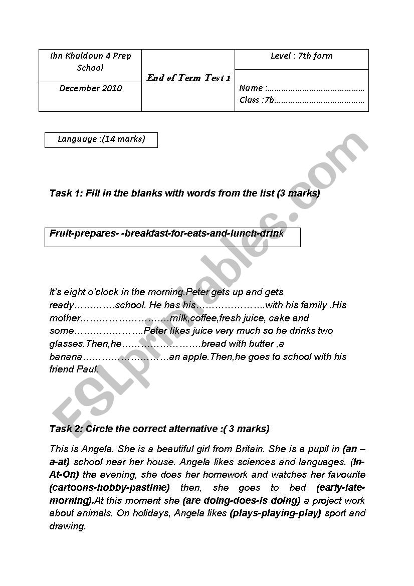 devoir synthese 7eme  n 1 2010