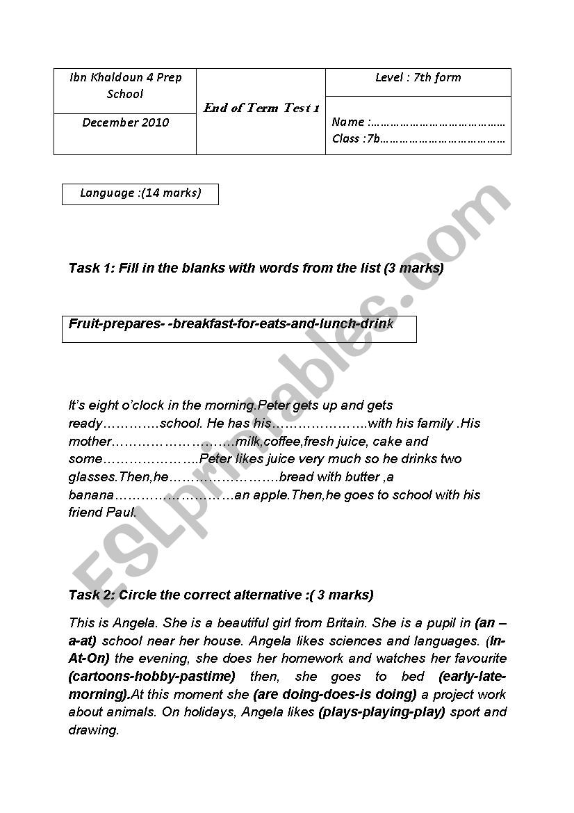 devoir synthese 7eme  n 1 2010