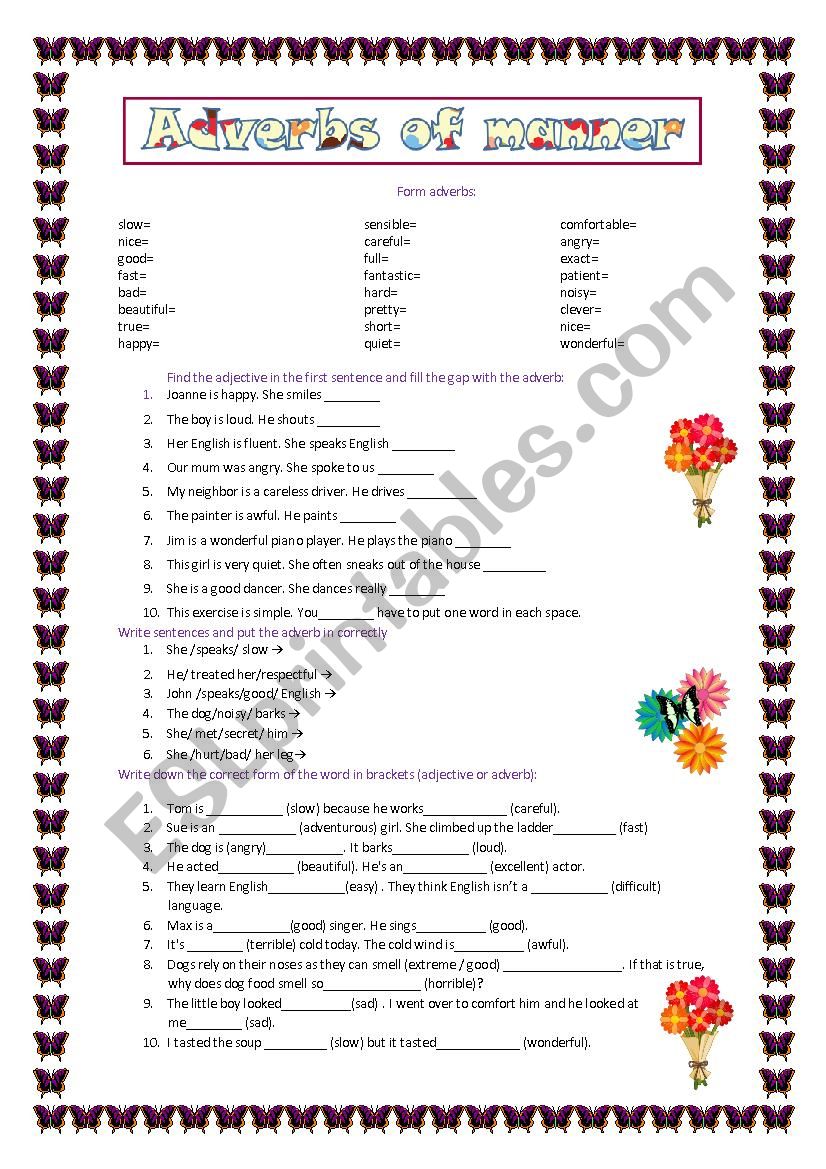 Adverbs of manner worksheet