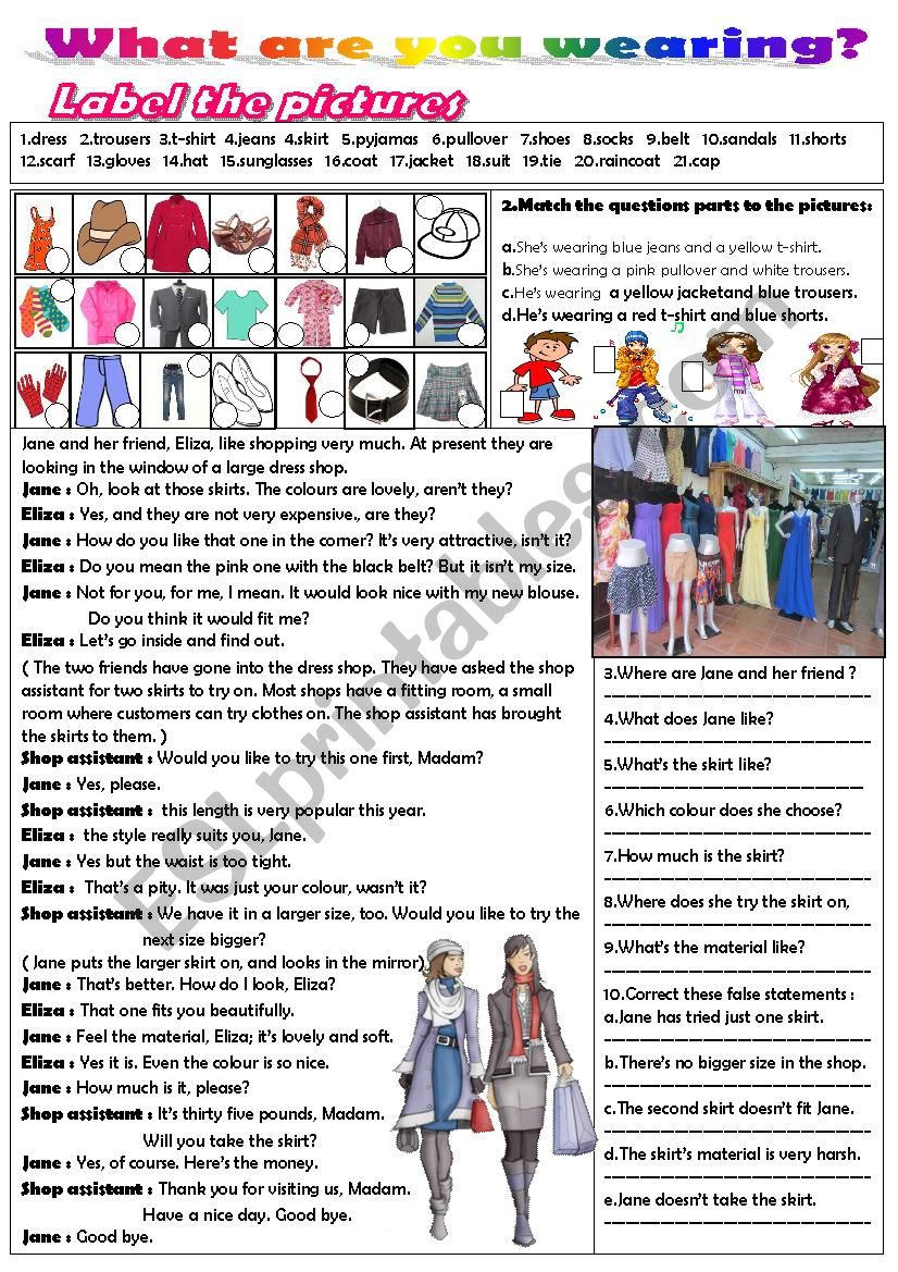 What are they wearing?  worksheet