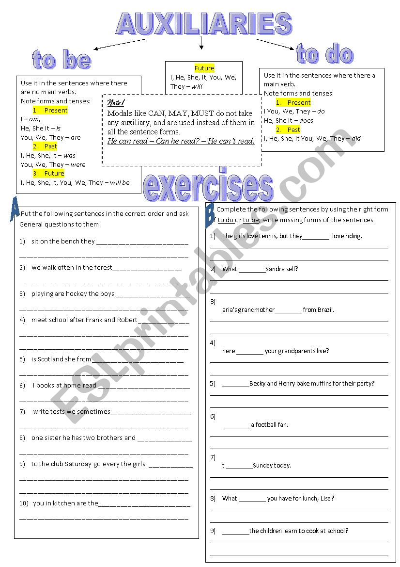 Auxiliaries  worksheet