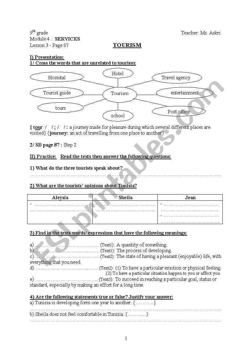 Tourism.  - Module 4, Lesson 3- 9th grade