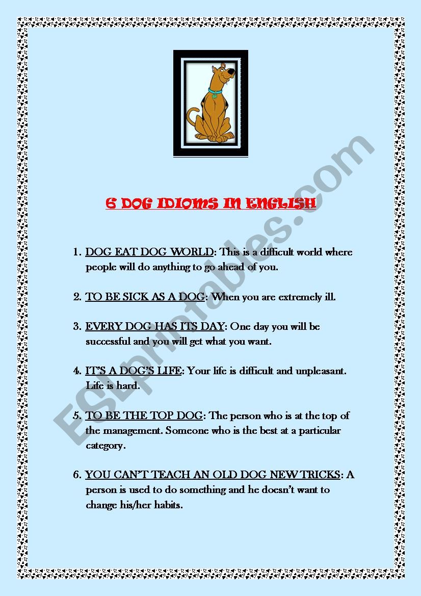 Six DOG idioms in English worksheet