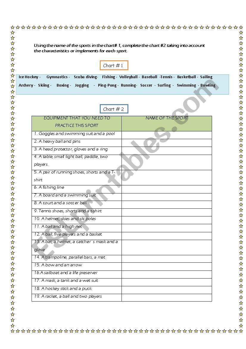 Sports  worksheet