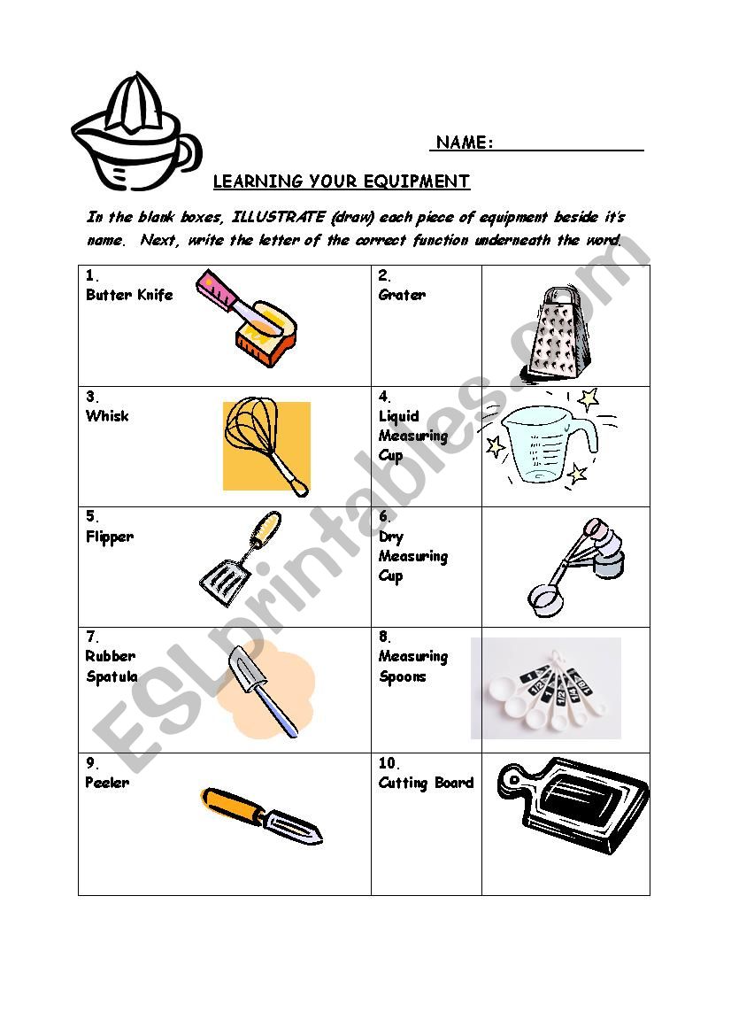 Learn your Kitchen Equipmnet worksheet