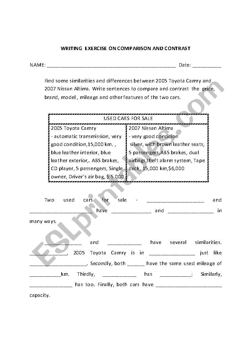 Writing comparison and contrast /Writing opinion