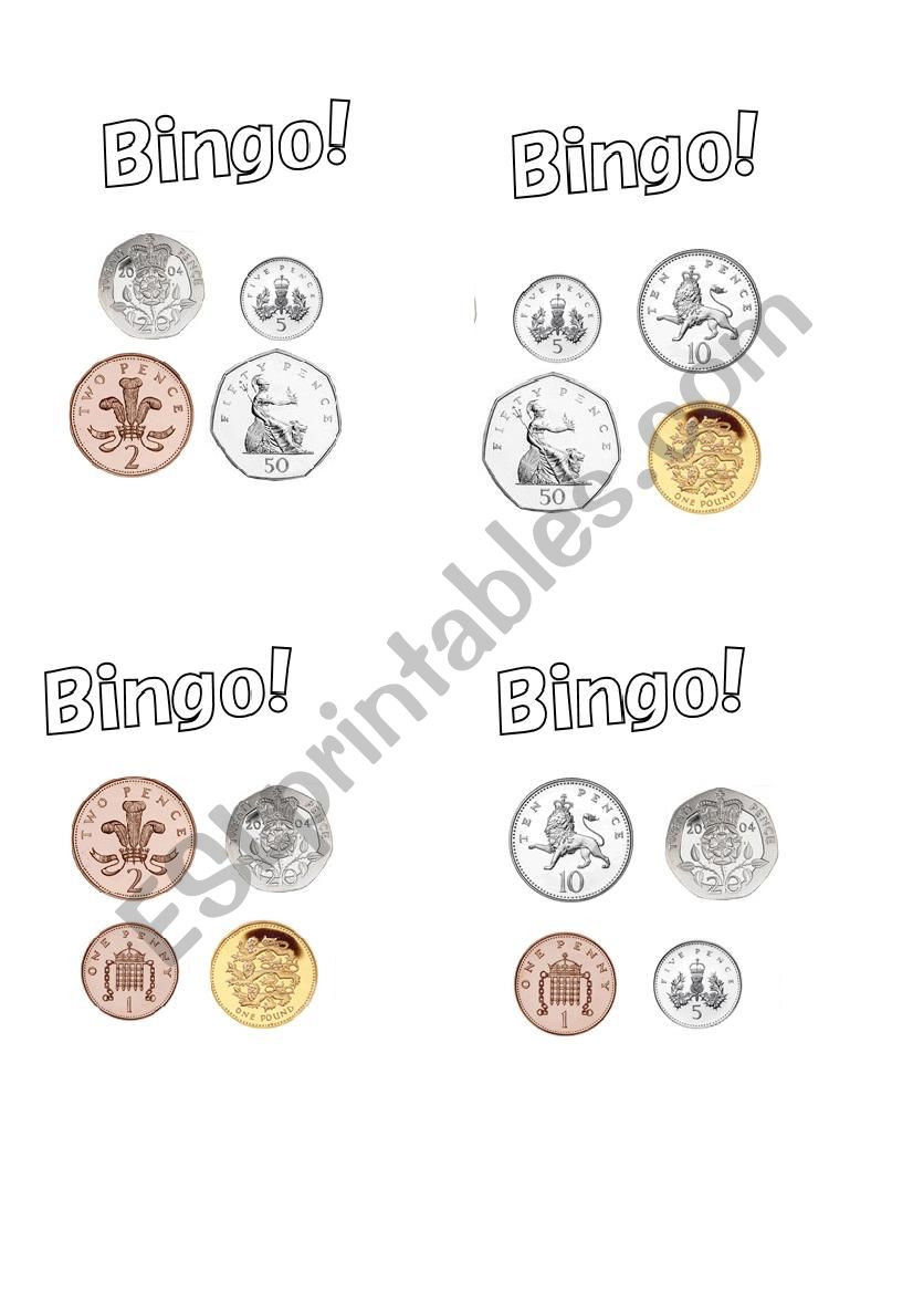 money bingo worksheet