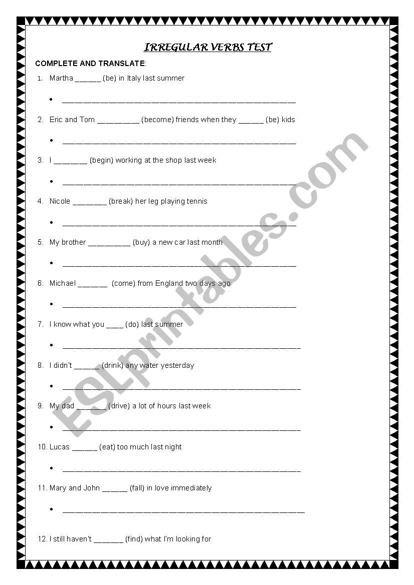 Irregular verbs worksheet