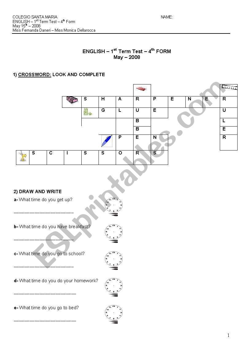 english test worksheet