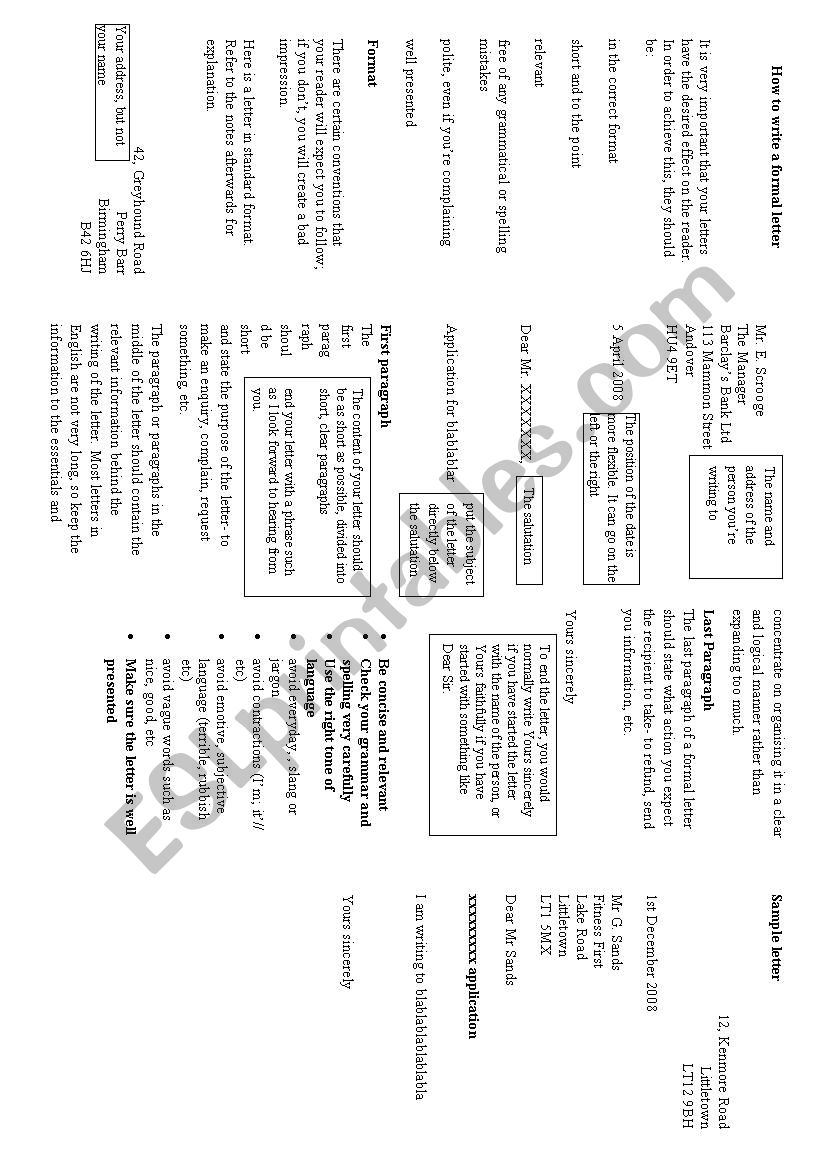 formal letter worksheet