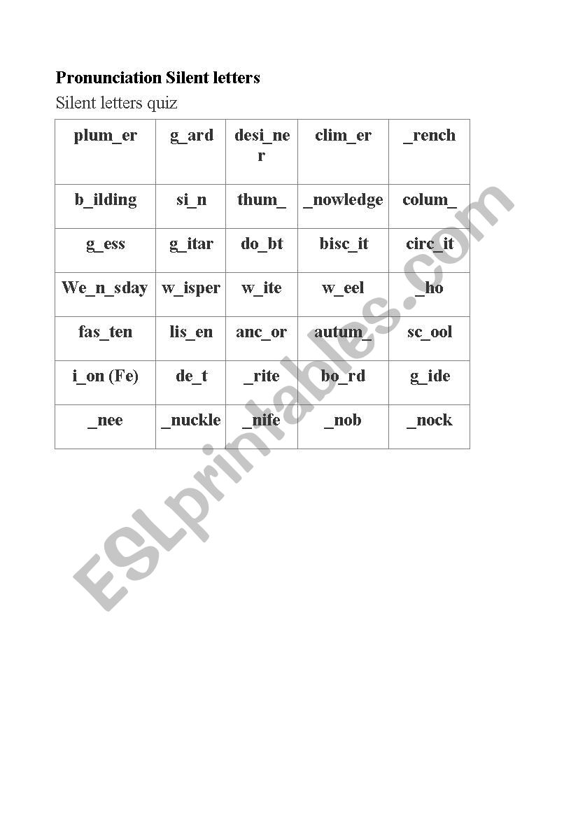 silent letter exercise esl worksheet by hbomb84