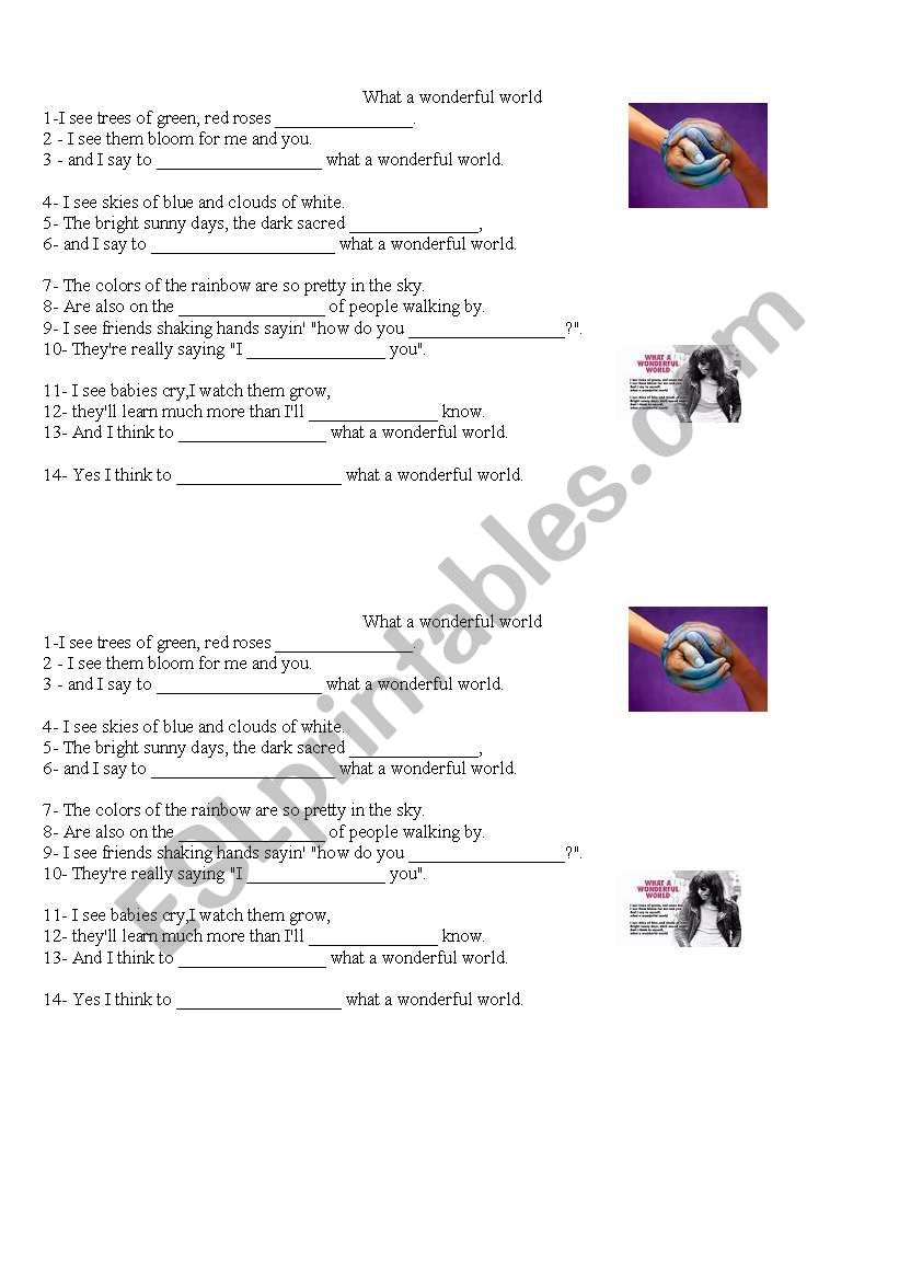 song What a wonderful world worksheet