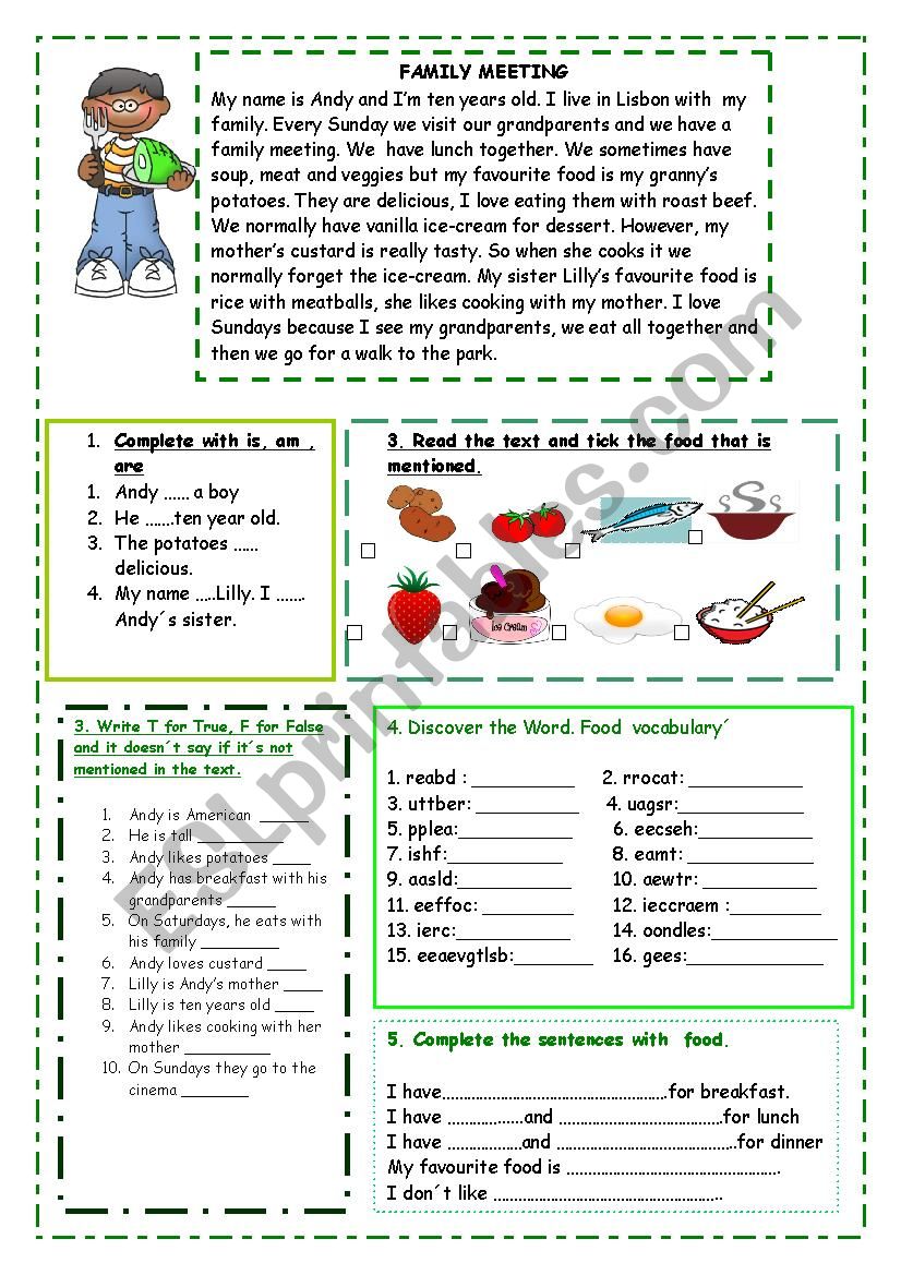 READING: FAMILY MEETING worksheet