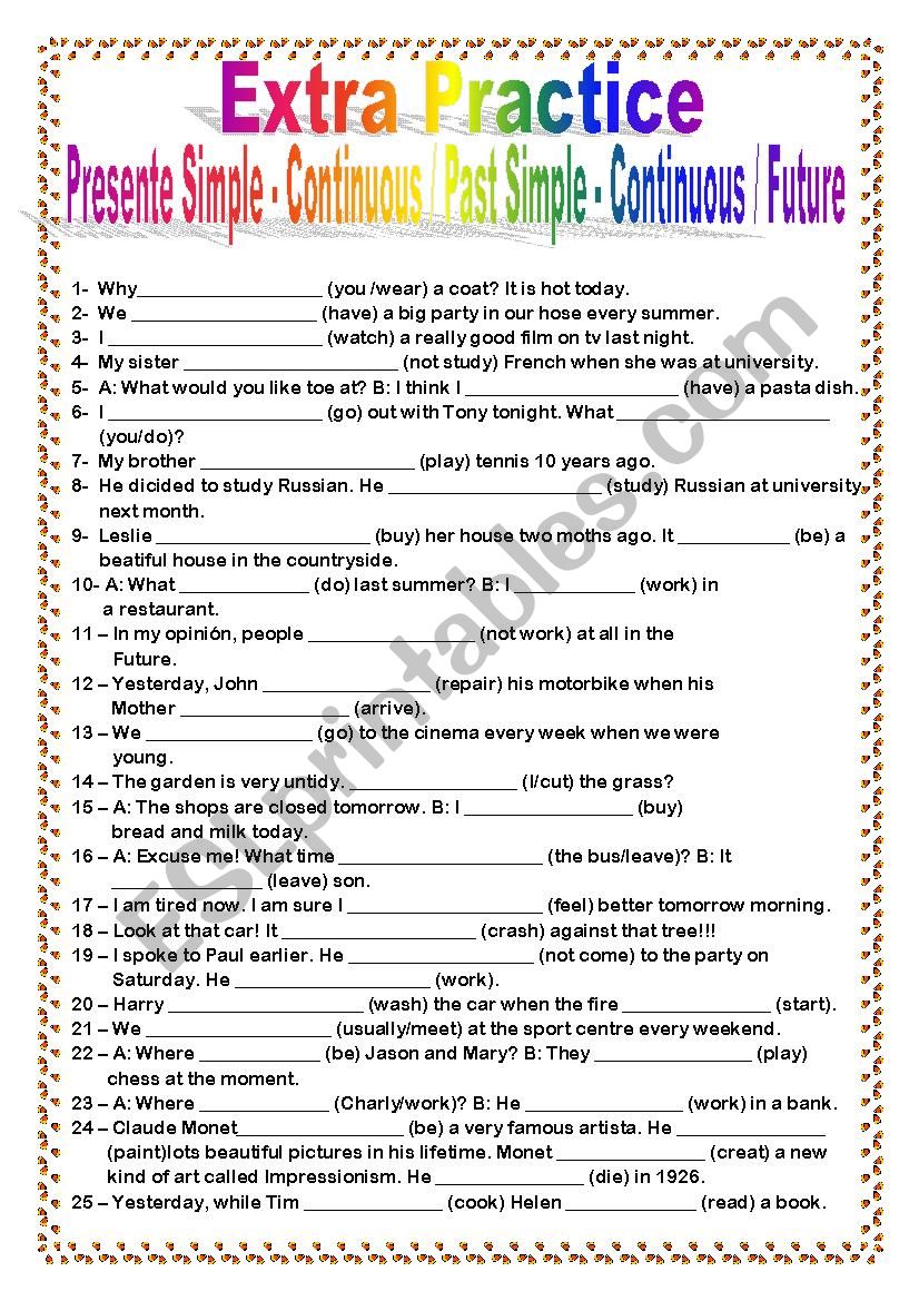 All Tenses Review + Key worksheet