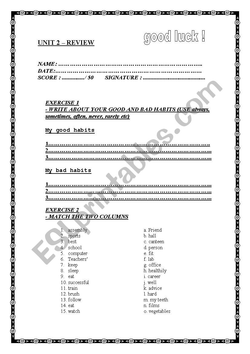 revision exercises worksheet