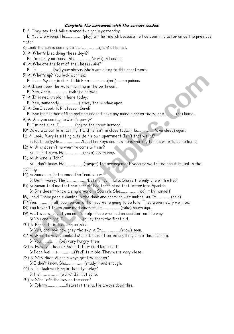 PERFECT MODALS worksheet