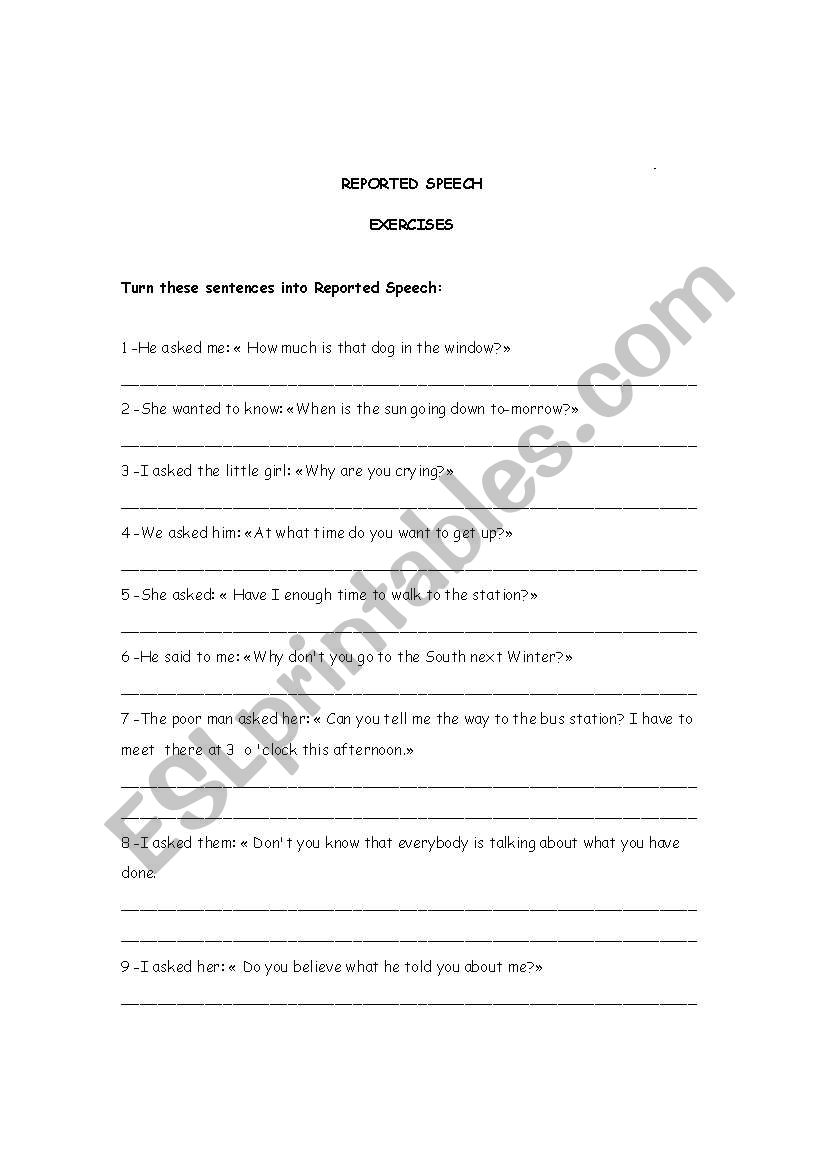 REPORTED SPEECH II worksheet