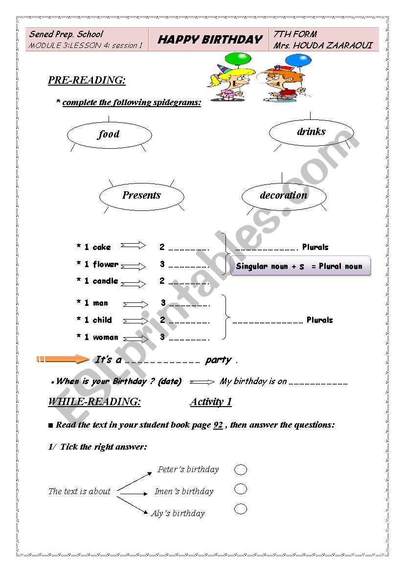 HAPPY BIRTHDAY  worksheet