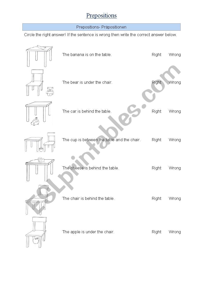 Prepositions- Right or Wrong Activity