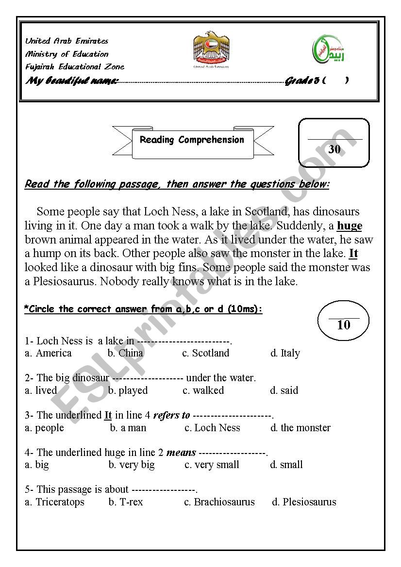 Unit 5 exam worksheet