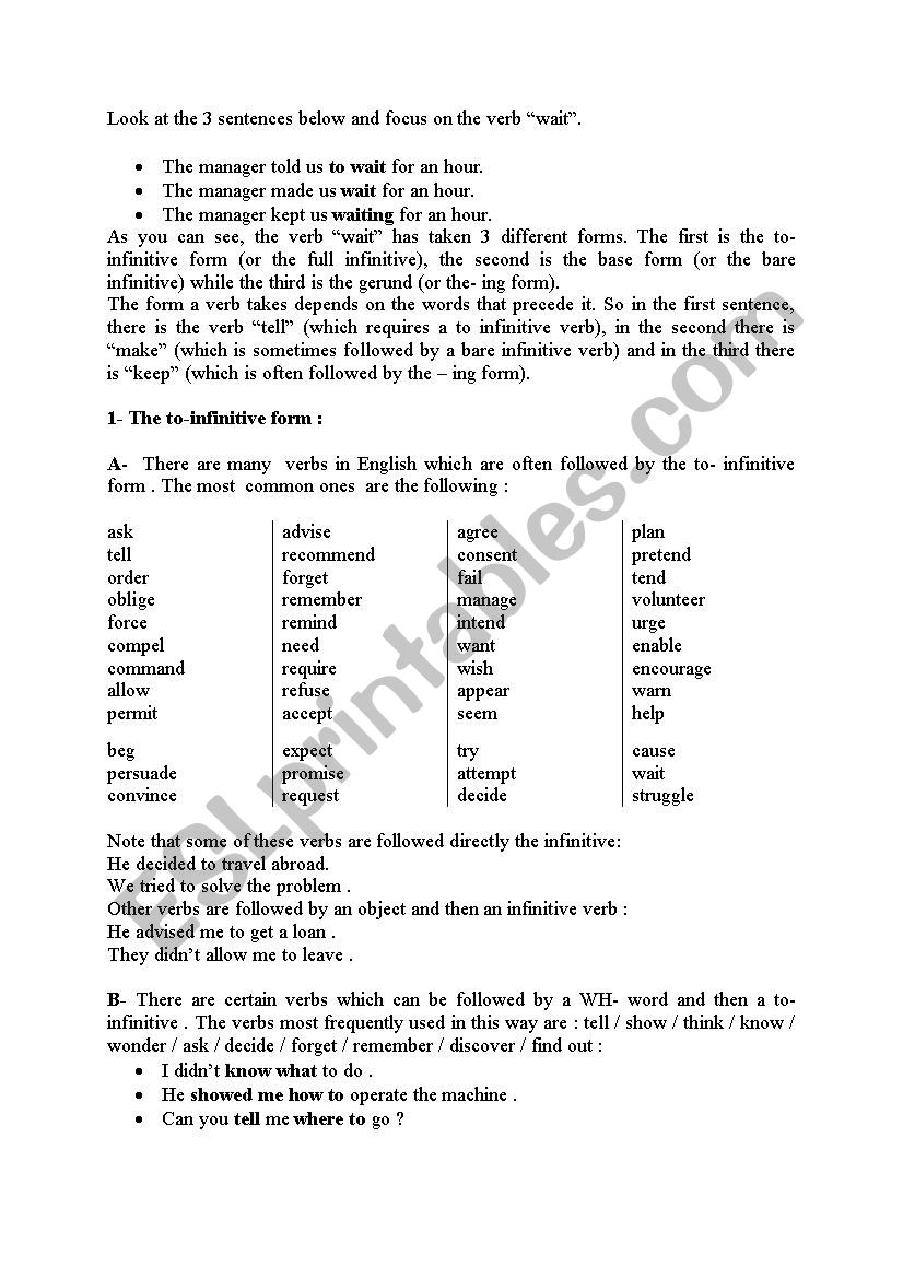 verb forms theory worksheet