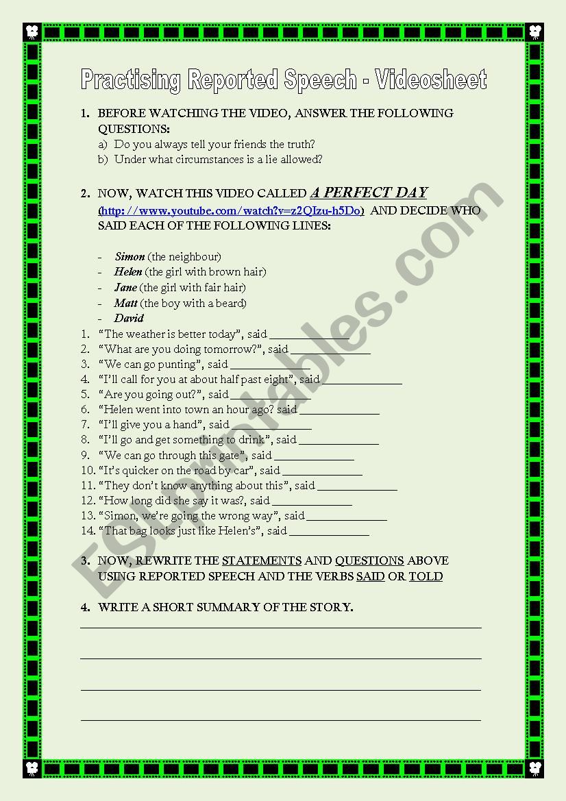 PRACTISING REPORTED SPEECH WITH A VIDEO 