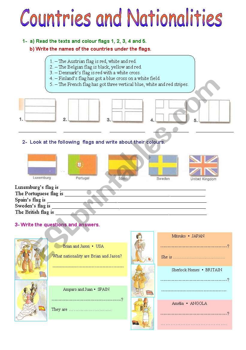 countries and nationalities worksheet