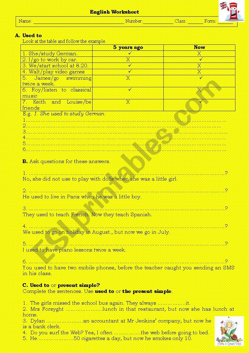 Used to and Present Simple worksheet