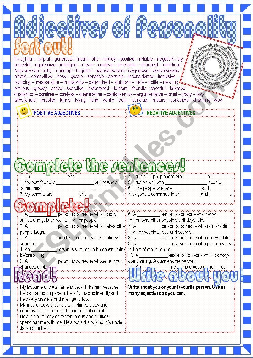 Adjectives of Personality worksheet