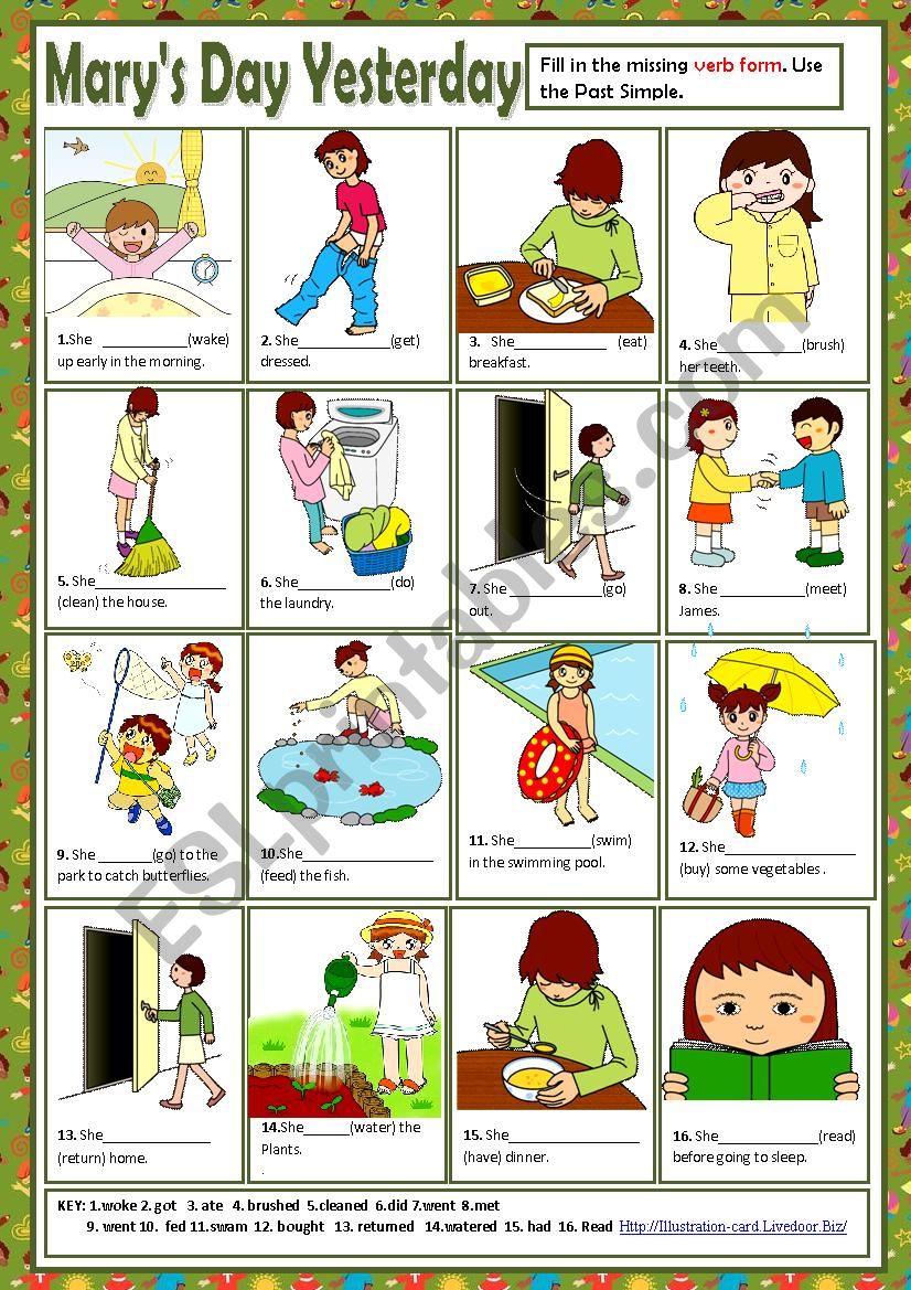 MARYÂ´S DAY  YESTERDAY+ KEY worksheet