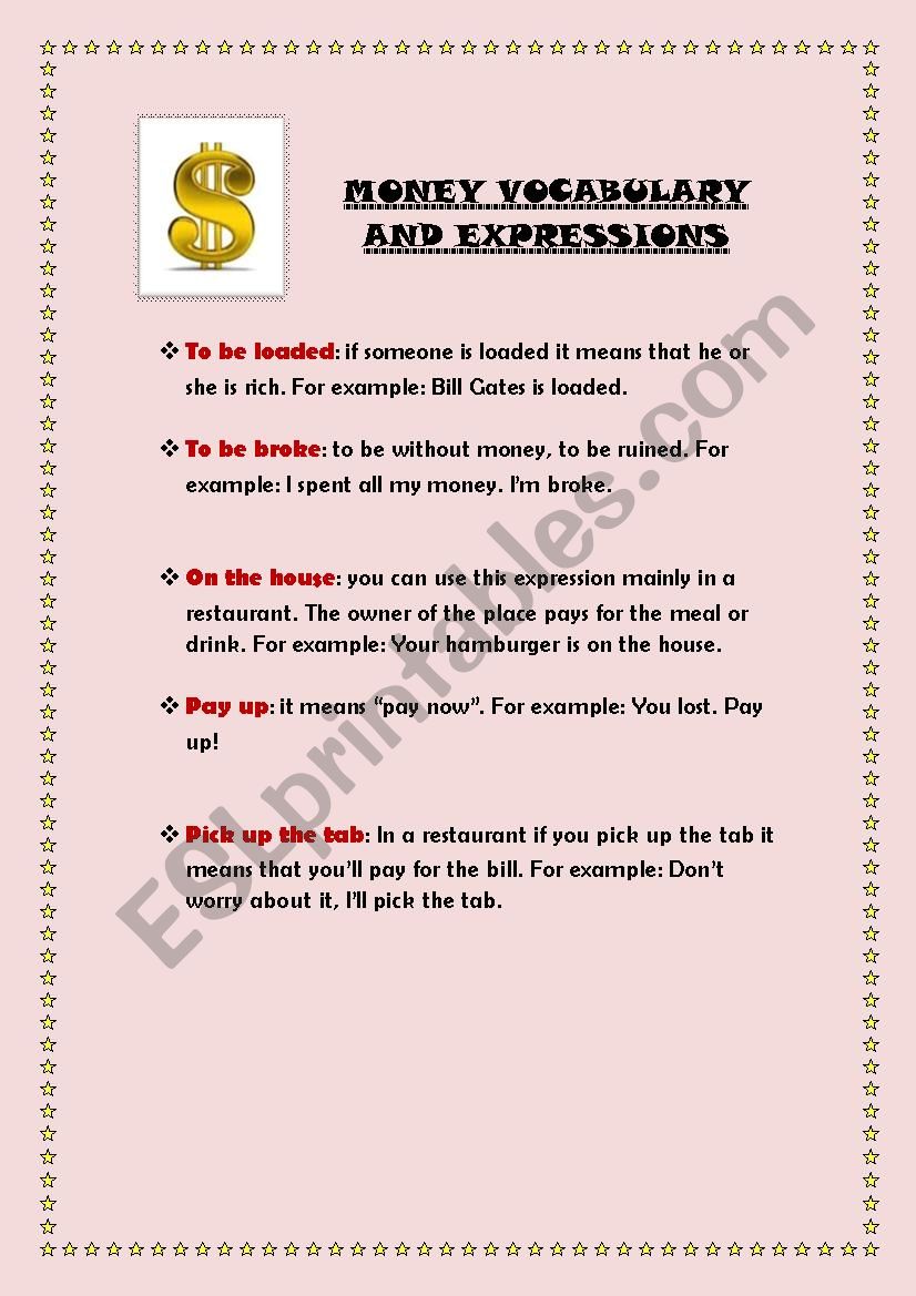 MONEY vocabulary and expressions