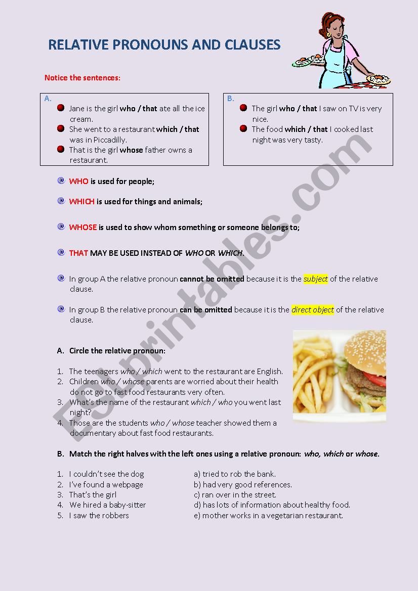 Relative Pronouns and Clauses worksheet