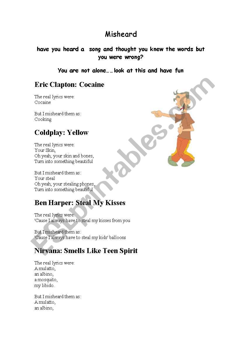 Misheard Songs worksheet