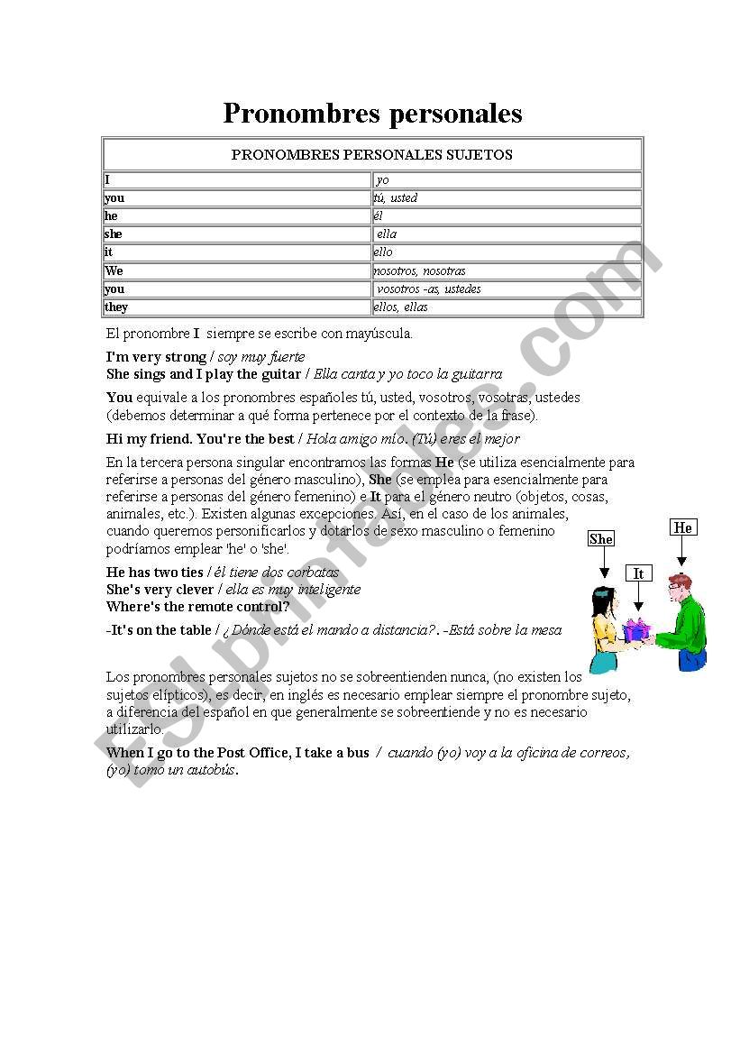 Personal Pronouns worksheet