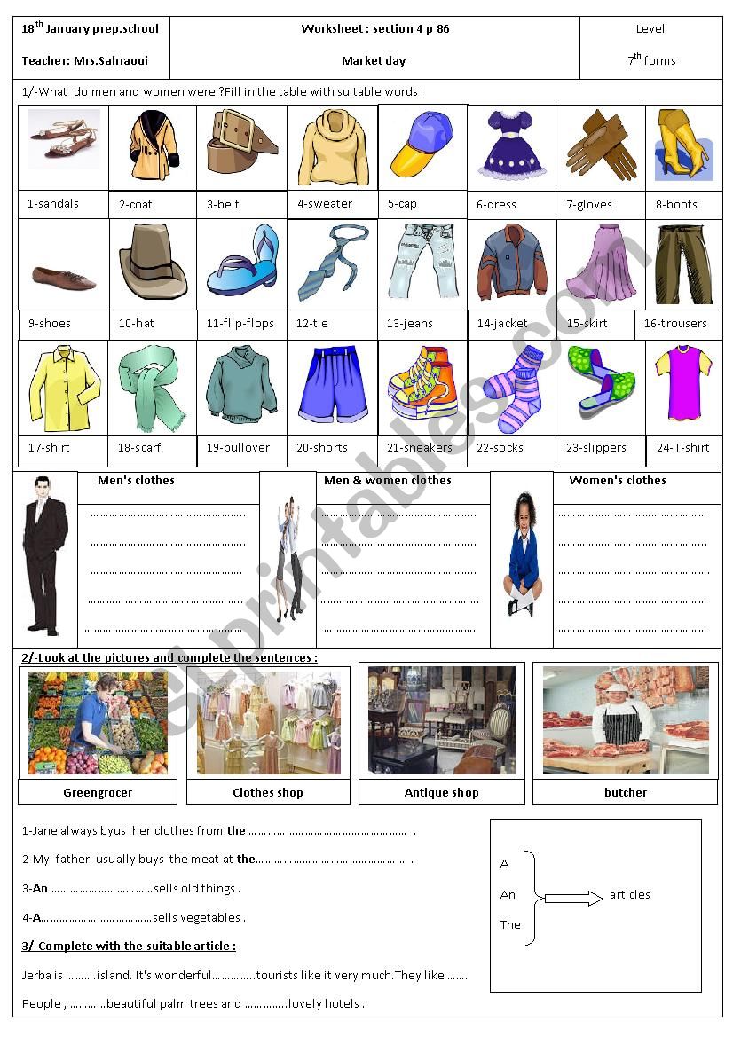 market day worksheet