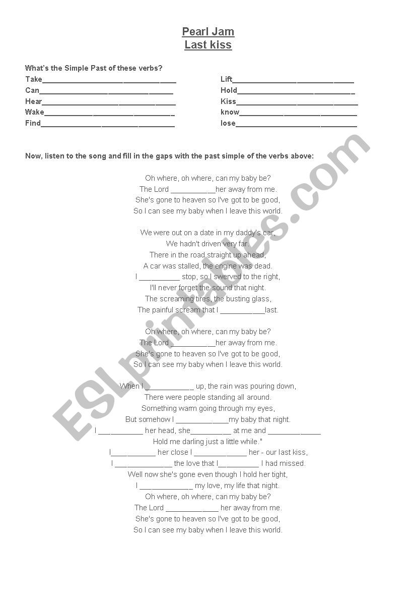 Simple Past Song Activity worksheet