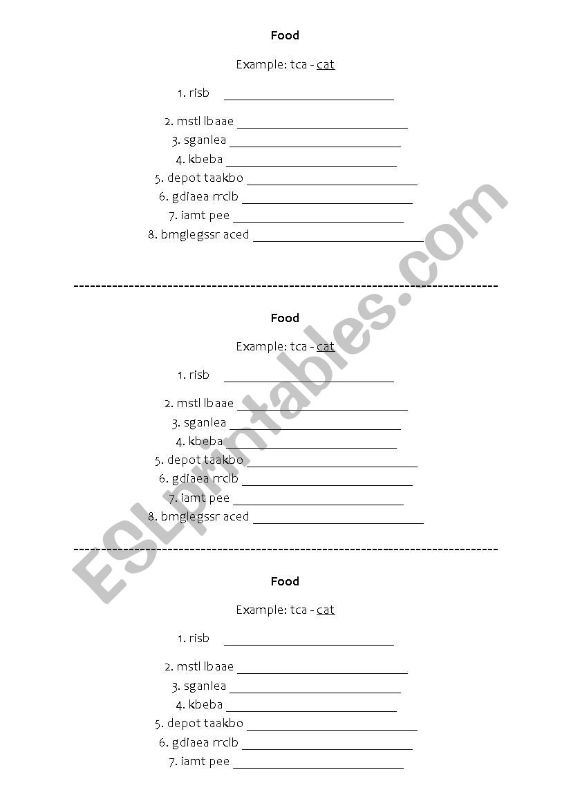 Food - Unsramble Words worksheet