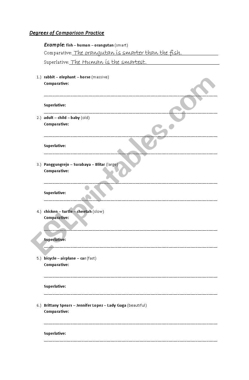 Comparatives and Superlatives worksheet