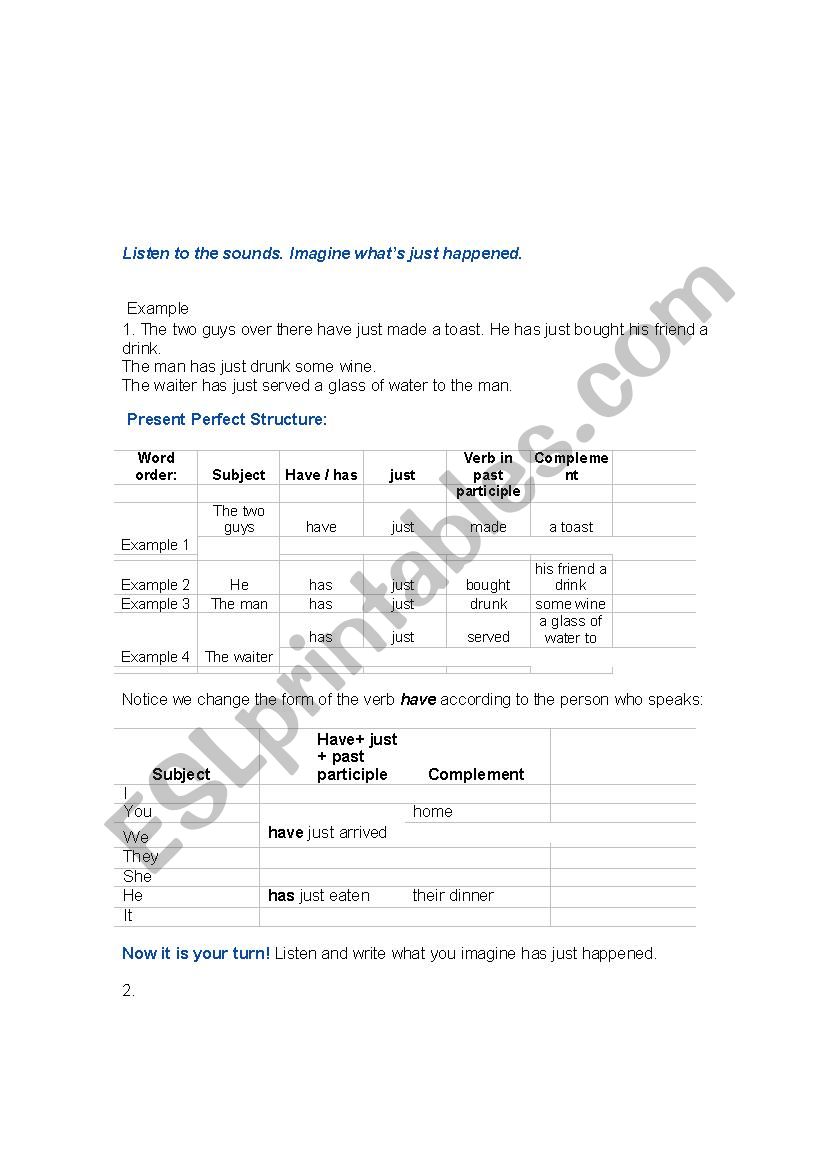 Present Perfect Listening 1 worksheet