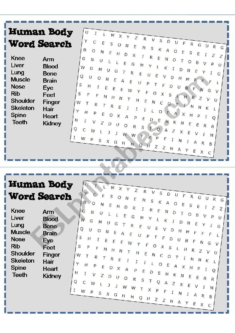 Human Body Word Search worksheet