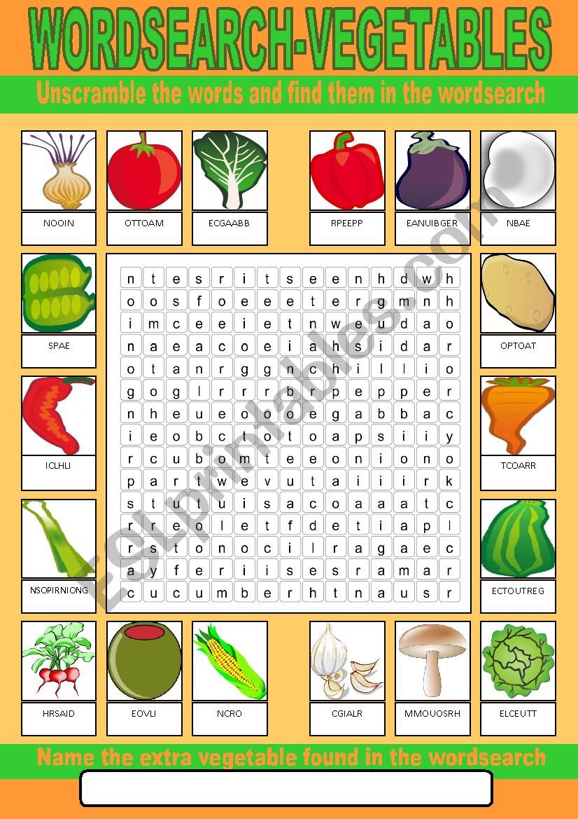 Vegetables Wordsearch worksheet