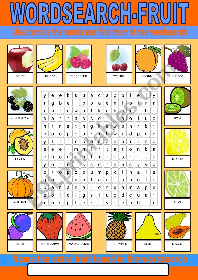 Fruit Wordsearch worksheet