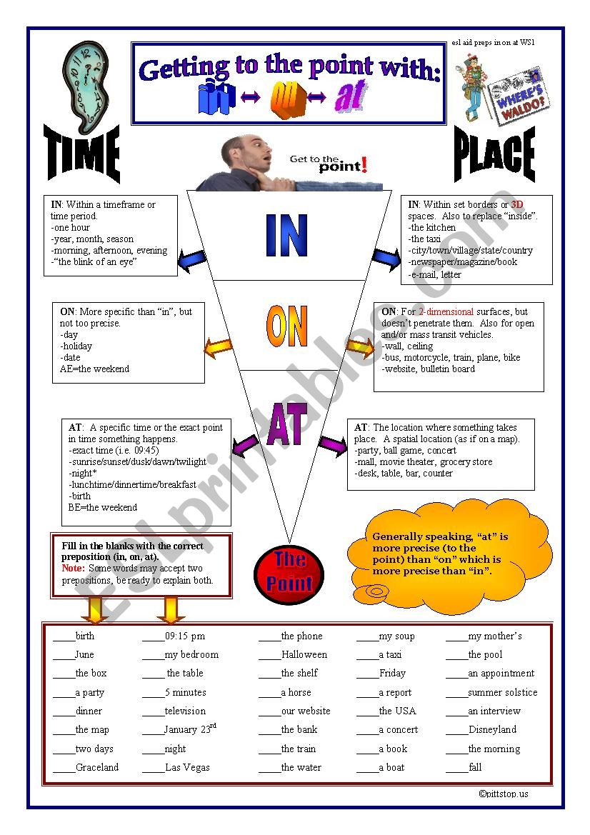 Prepositions: In,On, At (place and time)