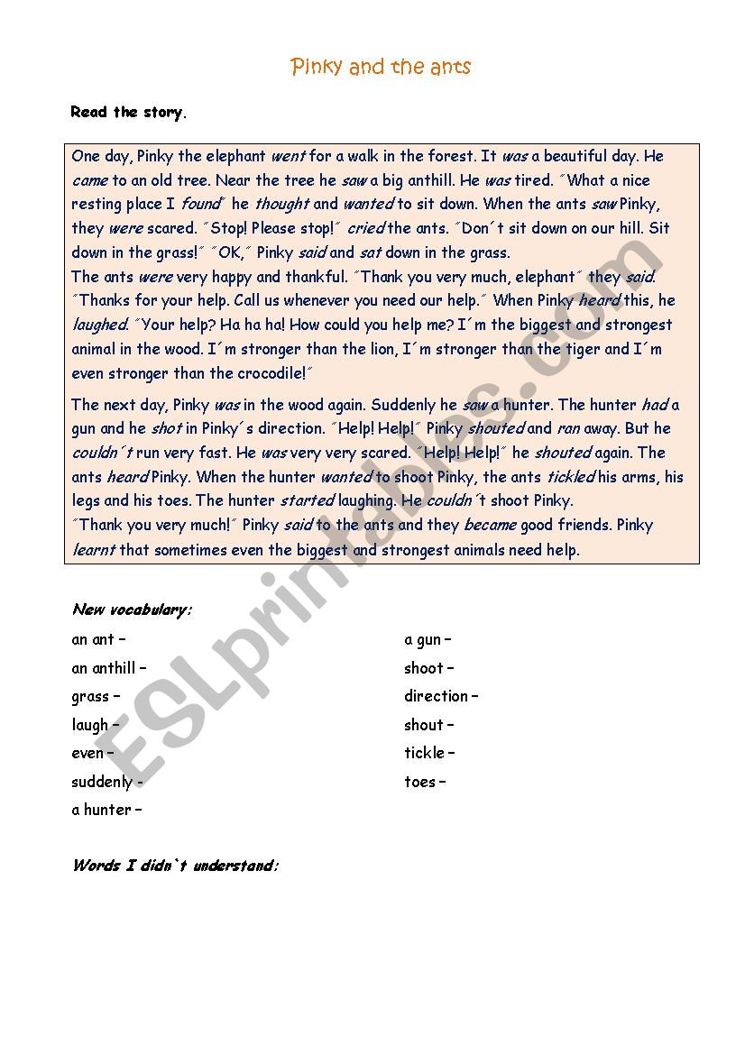 Pinky and the ants worksheet
