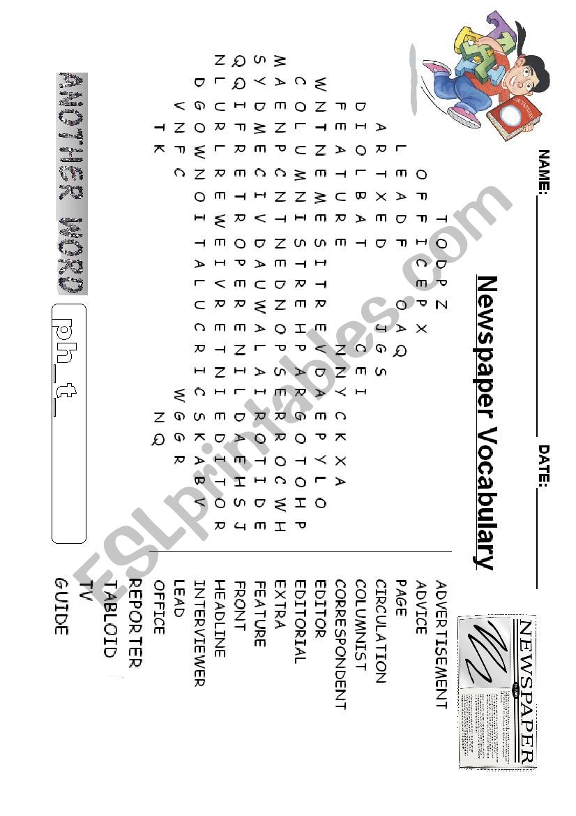 Newspaper Vocabulary worksheet