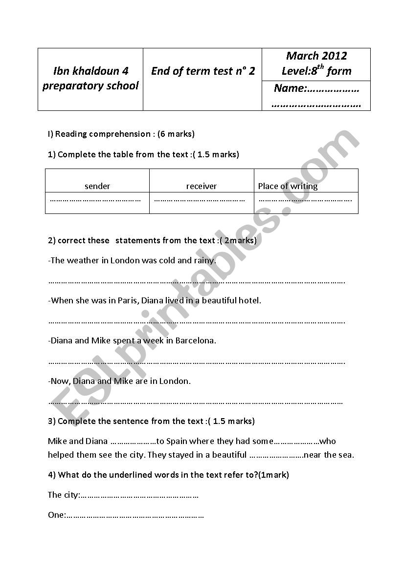 synthese 2 8eme  worksheet