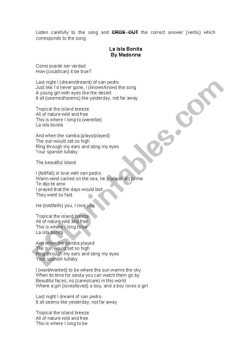 La Isla Bonita worksheet